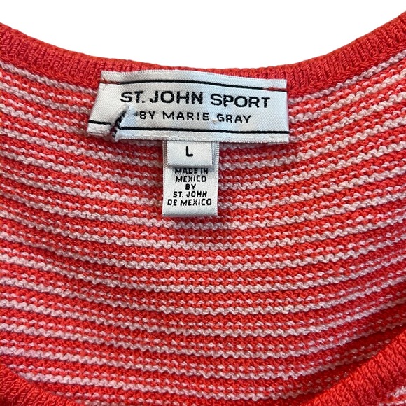 Vintage St John By Marie Gray Soirt Coral White Knit Tank‎ Top Latge - Picture 3 of 7